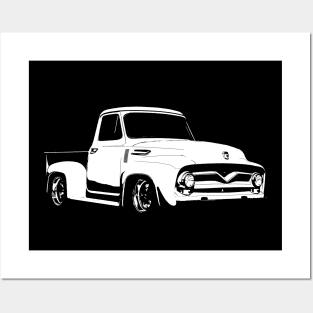 1955 Ford F-100 - stylized white on dark background Posters and Art